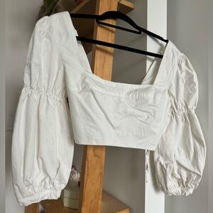 Off White Long Sleeve Square Neck Crop Top